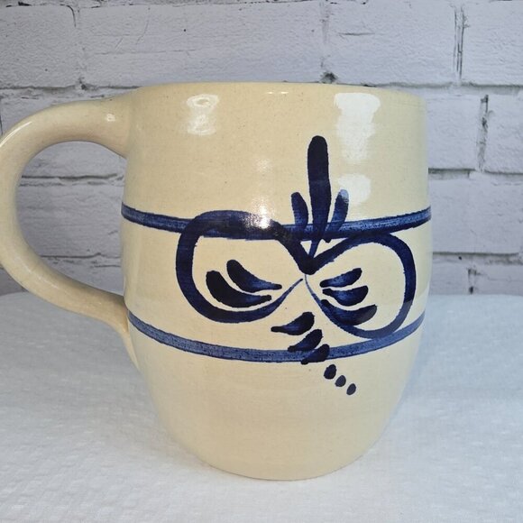 MARSHALL POTTERY KAREN MUG NATURAL CLAY COLOR WITH BLUE GLAZE DETAILS - Picture 4 of 5